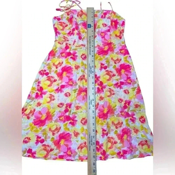 Pink Watercolor Floral Fit & Flare Floral Tie-Shoulder Mini Cami Dress S - Picture 10 of 14